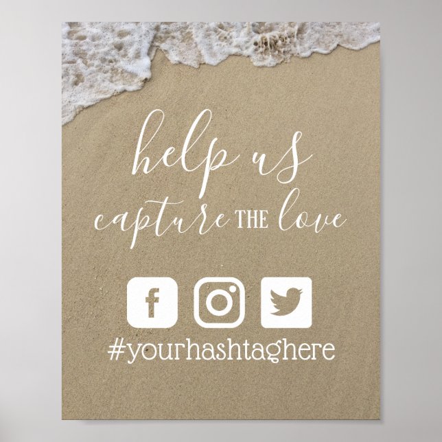 Beach Wedding Social Media Instagram Hashtag Poster (Vorne)