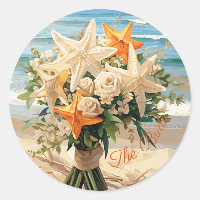Beach Wedding Starfish Bouquet Round Stickers (Vorderseite)
