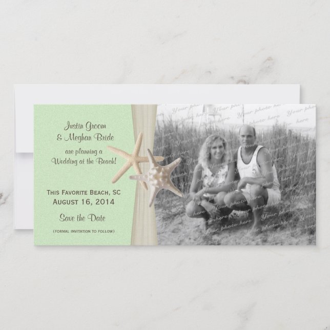Beach Wedding Starfish Green Save the Date Foto (Vorderseite)