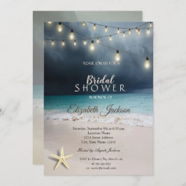 Beach Wedding String Lights Seastar Brautparty Einladung