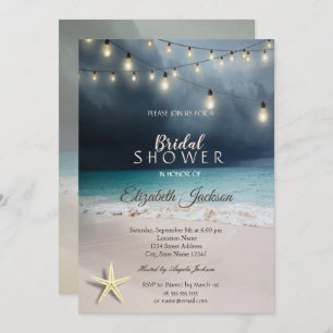 Beach Wedding String Lights Seastar Brautparty Einladung