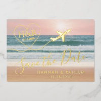 Beach Wedding Sunset Heart Flugzeug Save the Date