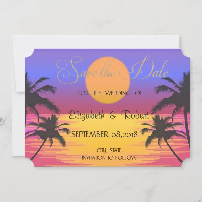 Beach Wedding Sunset Save the Date (Vorderseite)