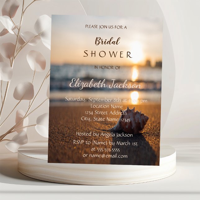 Beach Wedding Sunset Seashell Brautparty Einladung (Von Creator hochgeladen)