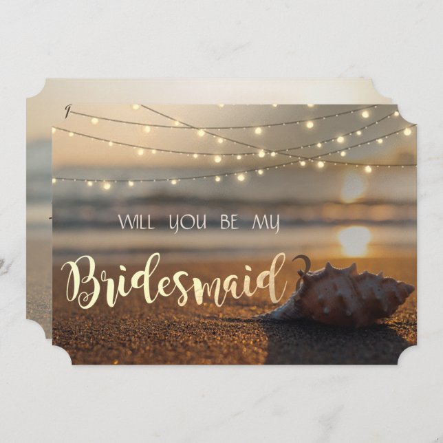 Beach Wedding Sunset Seashell Bridesmaid Card Einladung (Vorne/Hinten)