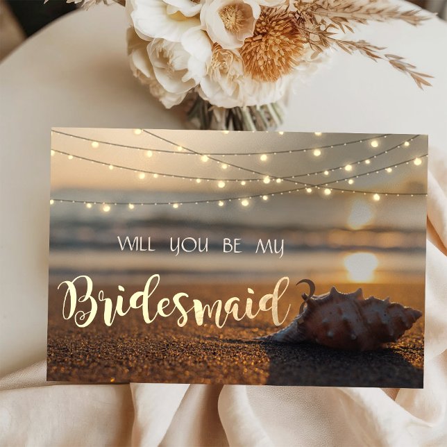 Beach Wedding Sunset Seashell Bridesmaid Card Einladung (Von Creator hochgeladen)