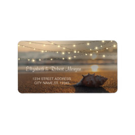 Beach Wedding Sunset Seashell Label Adressaufkleber