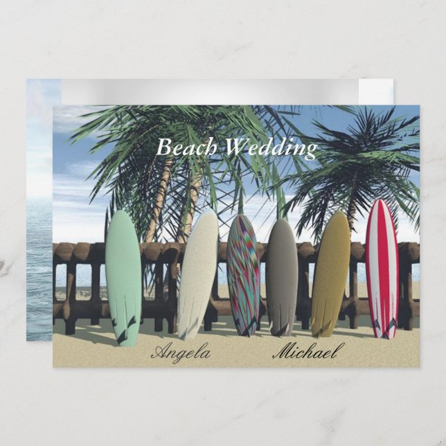 Beach Wedding Surfboards Einladung (Vorne/Hinten)