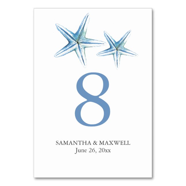 Beach Wedding Table Number Cards Starfish Tischnummer (Vorderseite)