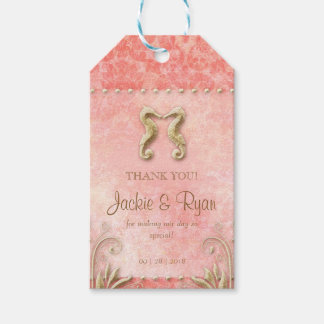 Beach Wedding Tag Seepferd Vintag Coral Gold Geschenkanhänger