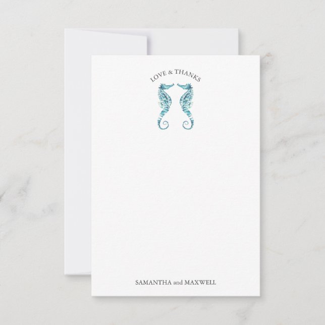 Beach Wedding Thank You Cards Seahorses Dankeskarte (Vorderseite)