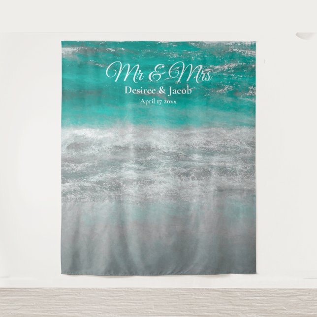 Beach Wedding Türkis Tropical Ocean Foto Stand Wandteppich (Vorderseite)