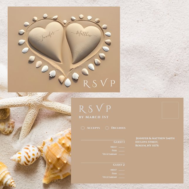 Beach Wedding UAWG- Sandherzen Postkarte (Beach Wedding RSVP- Sand Hearts Postcard )