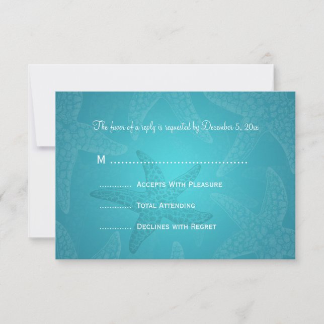 Beach Wedding UAWG Starfish Blue RSVP Karte (Vorderseite)