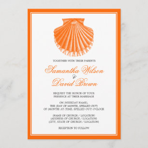 Beach Wedding Vintag Scallop Muschel Orange Einladung