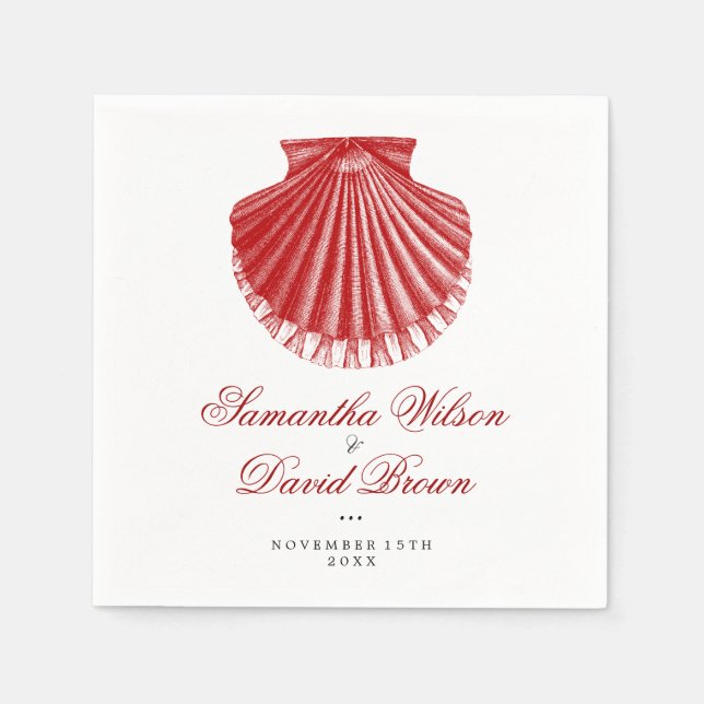 Beach Wedding Vintag Scallop Muschel Red Serviette (Vorderseite)