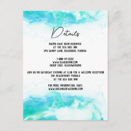 Beach Wedding Watercolor Blue Waves Gästedaten Begleitkarte