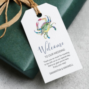 Beach Wedding Watercolor Crab Begrüßungstags Geschenkanhänger
