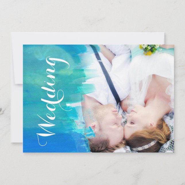 Beach Wedding Watercolor Modernes Foto Einladung (Vorderseite)