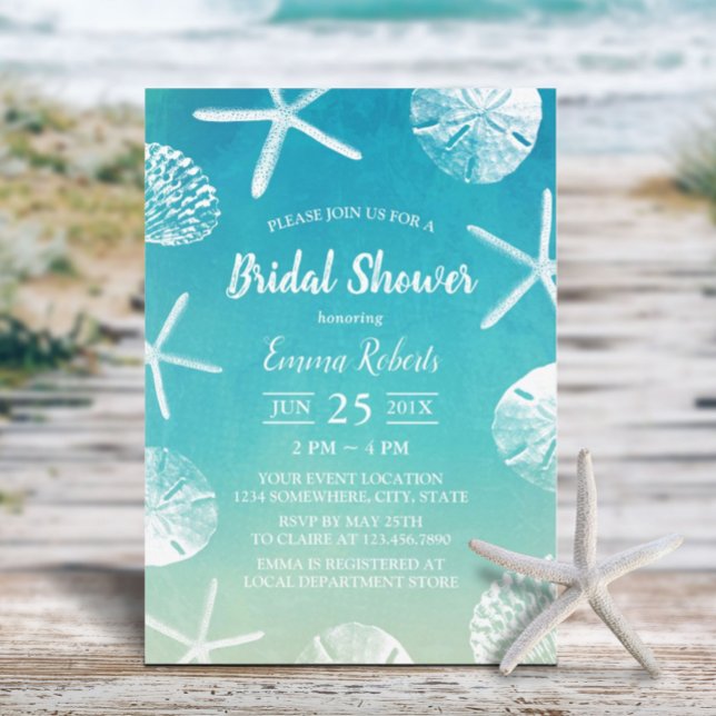 Beach Wedding Watercolor Seashells Brautparty Einladung (Von Creator hochgeladen)