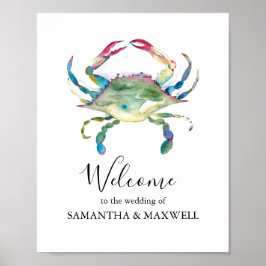 Beach Wedding Welcome Sign Watercolor Crab Poster
