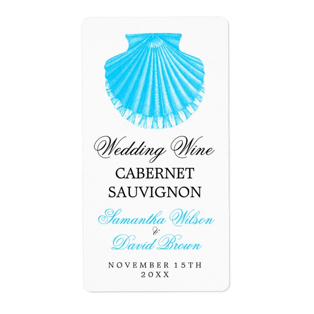 Beach Wedding Wine Label Vintage Scallop Muschel (Vorne)