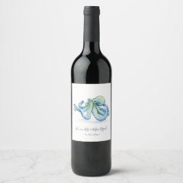Beach Wedding Wine Labels Blue Octopus Weinetikett