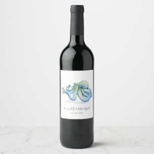 Beach Wedding Wine Labels Blue Octopus Weinetikett