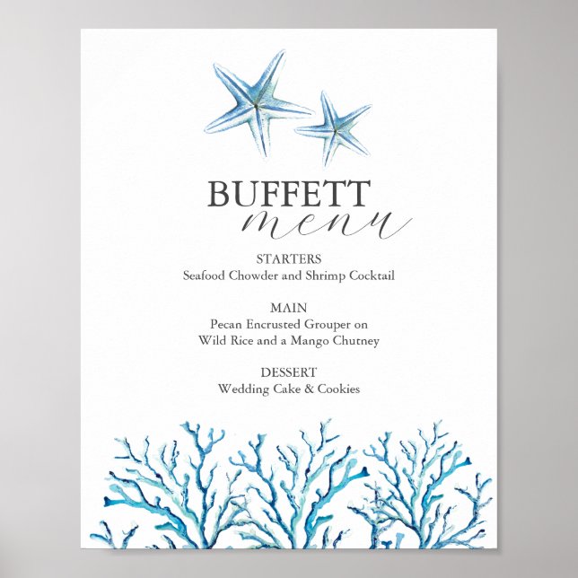 Beach Wedett Buffet Sign Wasserfarbe Starfish Poster (Vorne)