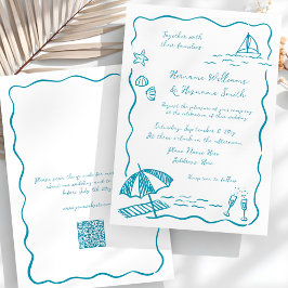 Beach Whimsical Sketch Hand Drawn QR UAWG Wedding Einladung