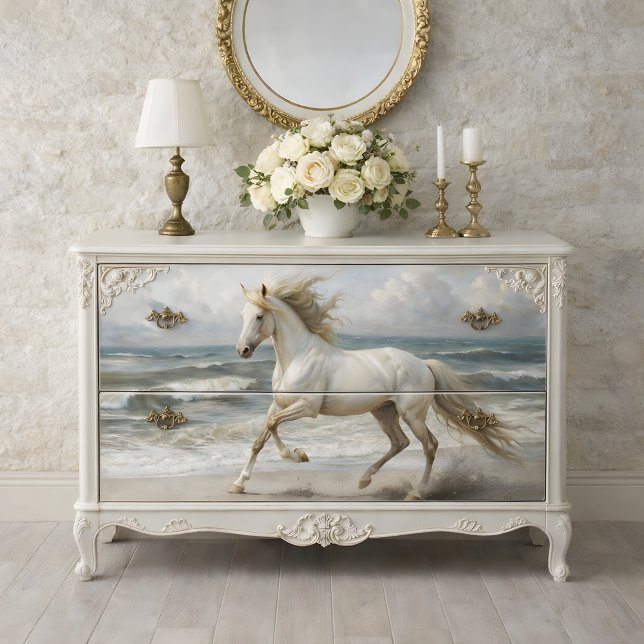 Beach White Horse Decoupage Seidenpapier (Beach White Horse Decoupage Tissue Paper Mockup)
