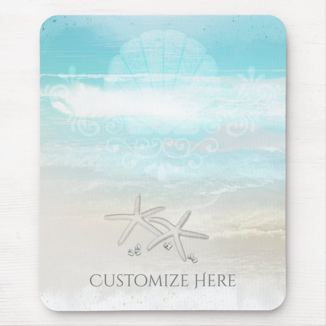 Beach White Starfish Eleganter Sommer-Chic Tropica Mousepad (Vorne)