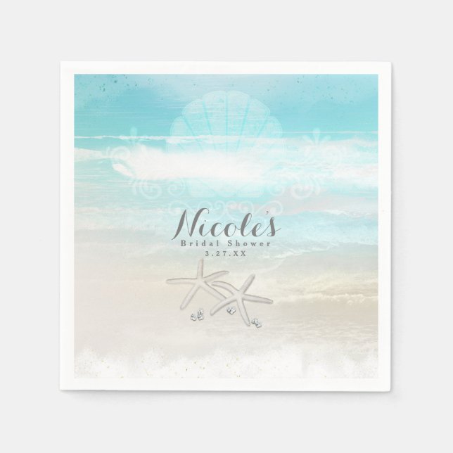 Beach White Starfish Eleganter Sommer Empfang Serviette (Vorderseite)