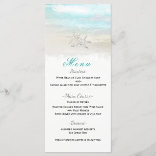 Beach White Starfish Elegantes Summer Empfang Menu Menükarte