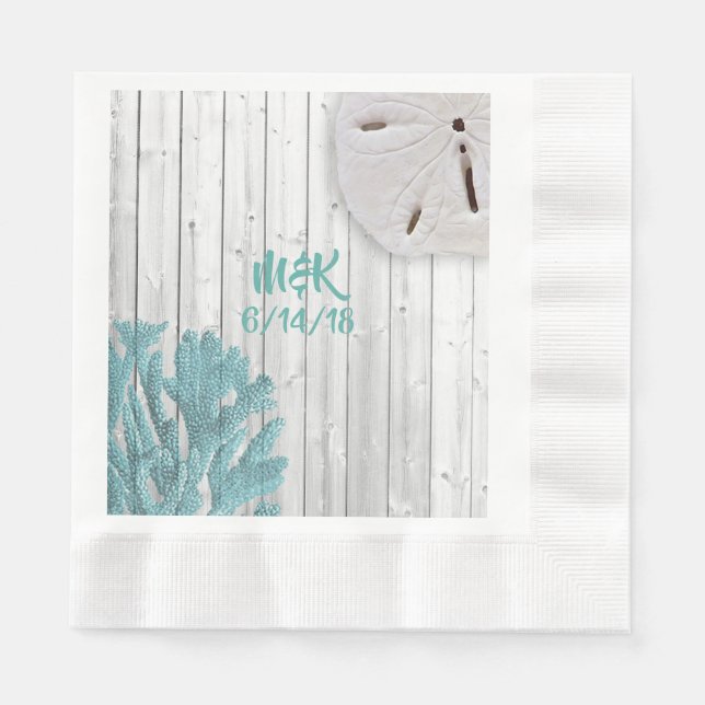 Beach Wood Aquamarin Coral Paper Napkins Serviette (Vorderseite)