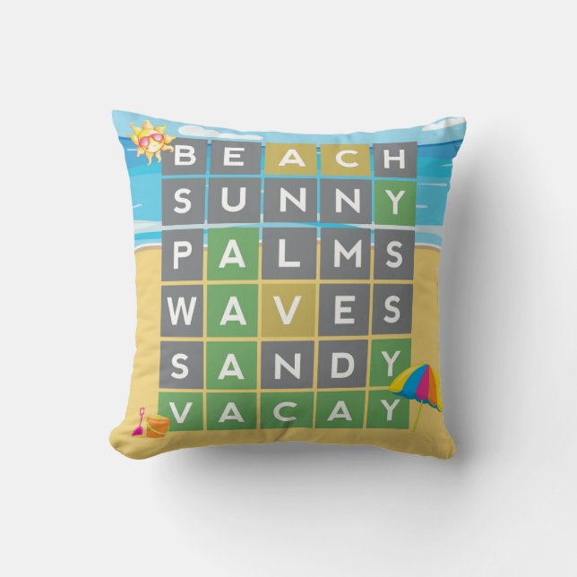 Beach Word Art Sommerurlaub Word Puzzle Kissen (Vorderseite)