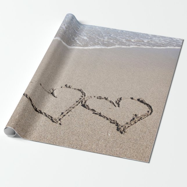 Beach Wrapping Paper Sand Hearts Beach Wedding Geschenkpapier (Ungerollt)