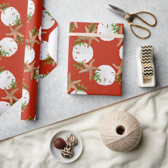 Beach Wreath Sand Dollars Muster Weihnachten Geschenkpapier (Kunsthandwerk)