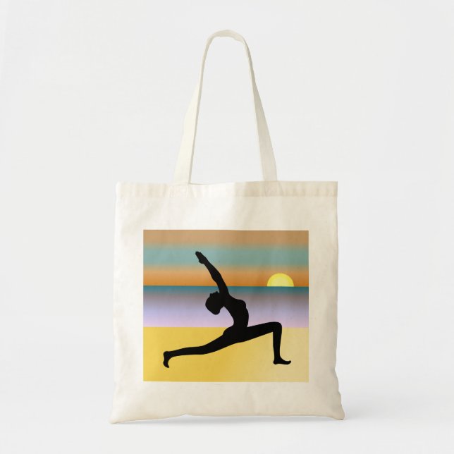 Beach Yoga Frau Posing Silhouette Budget Tag Tragetasche (Vorne)