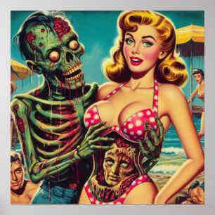 Beach Zombie Girl Poster