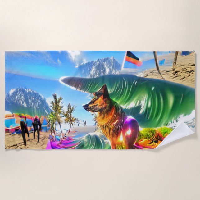 Beach Zuhause Beach German Shepherd Dog Strandtuch (Vorderseite)