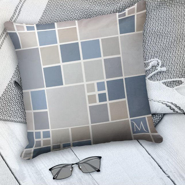 BeachBlue Monogram Geometric Pattern Pillow Kissen (Von Creator hochgeladen)