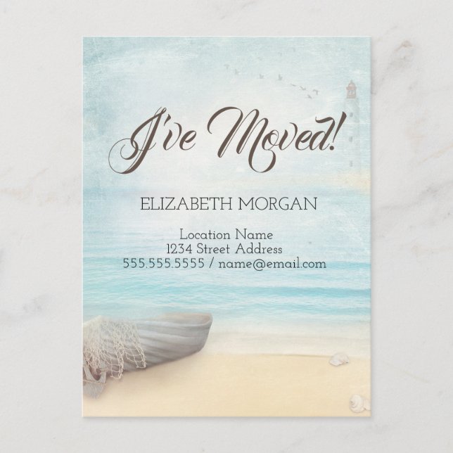 Beachboat Lighthouse Moving Ankündigungspostkarte (Vorderseite)