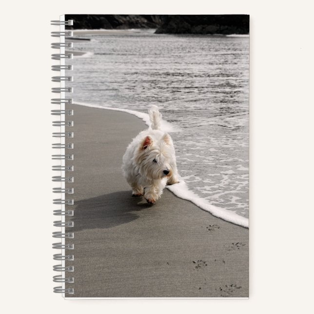 Beachcombating Westie Foto 6x8 Notebook Notizbuch (Vorderseite)