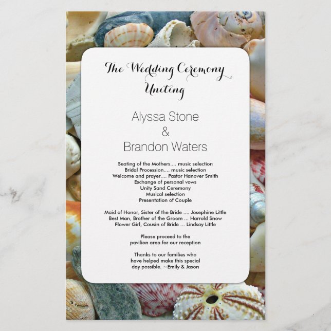 Beachcombers Seashell 5x8 Custom Wedding Programm (Vorderseite)