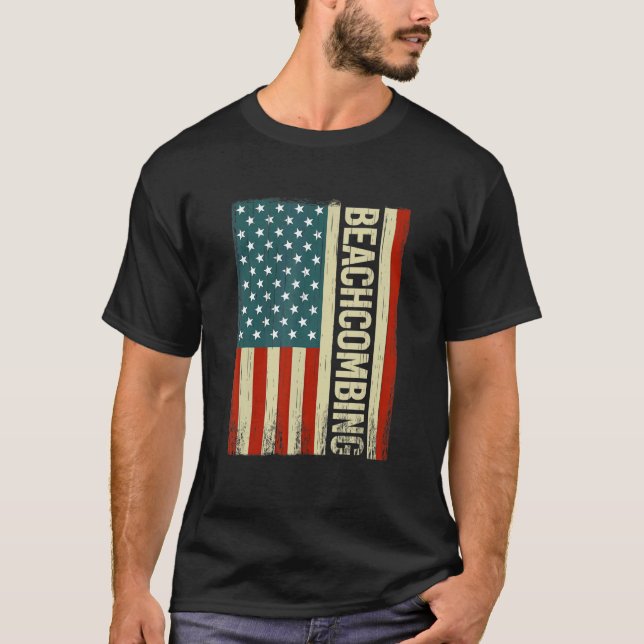 Beachcombing USA Flag 4th of July beachcomb beachc T-Shirt (Vorderseite)