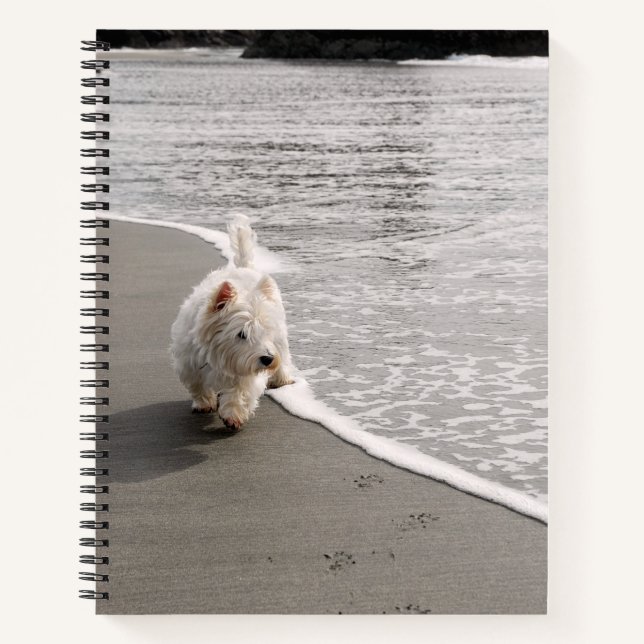 Beachcombing Westie Foto 8"x11" Spiral Notebook Notizbuch (Vorderseite)