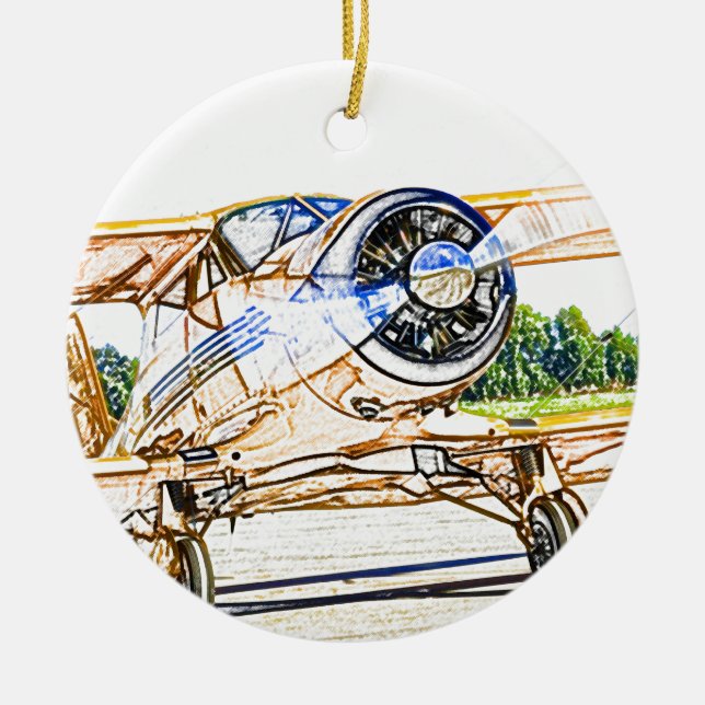 Beachcraft Staggerwing Vintage Flugzeuge Keramikornament (Vorne)