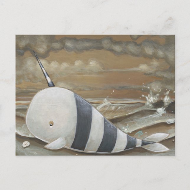Beached Narwhal Fantasy Art Postcard Postkarte (Vorderseite)