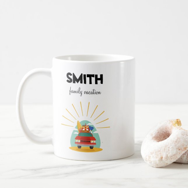 Beachfamilie Urlaub Souvenir Kaffeetasse (Mit Donut)